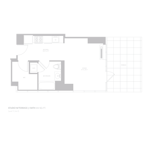 Floor plan for studio, 1 bath, 453 sqft